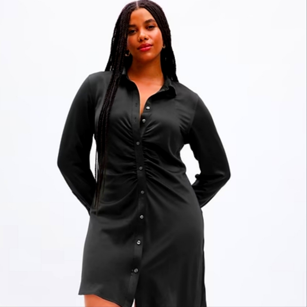 NWT GAP BLACK RUCHED MINI  LONG SLEEVE‎ SHIRTDRESS SIZE SMALL PETITE